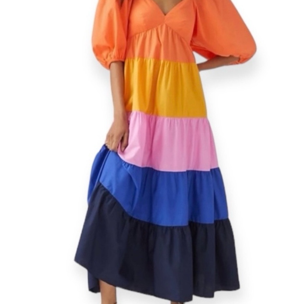 Farm Rio Anthropologie tiered colorblock maxi dress